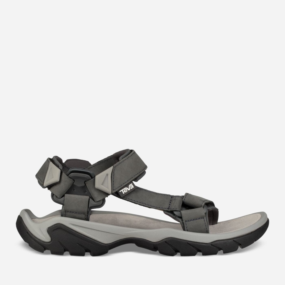 Teva Terra Fi 5 Universal Leather - Men's Teva Sandals - Dark Grey | India (WFTN21056)